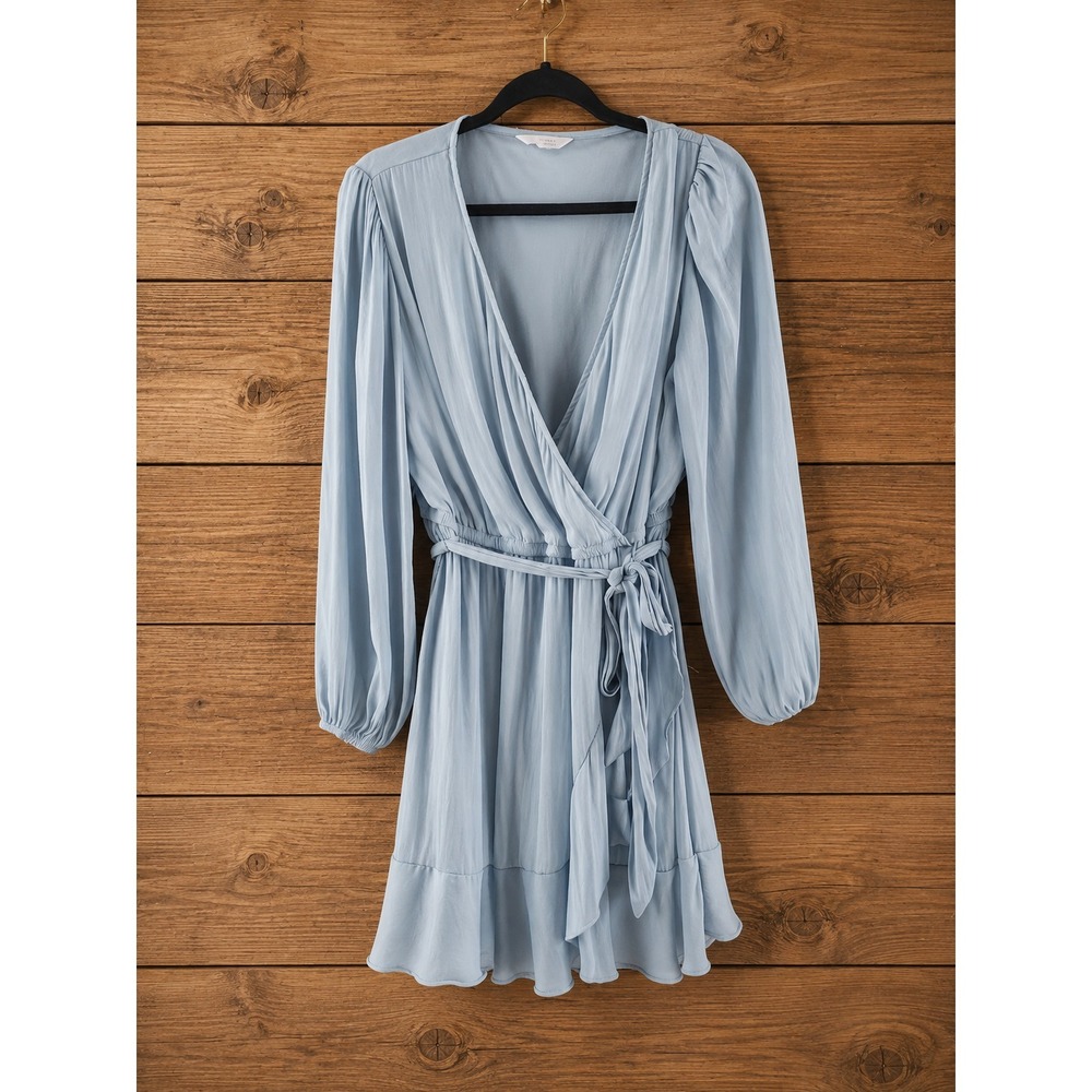 Coquette‎ Seafoam Green Wrap Dress Puff Sleeve Ruffle Hem Belted Lauren Conrad L